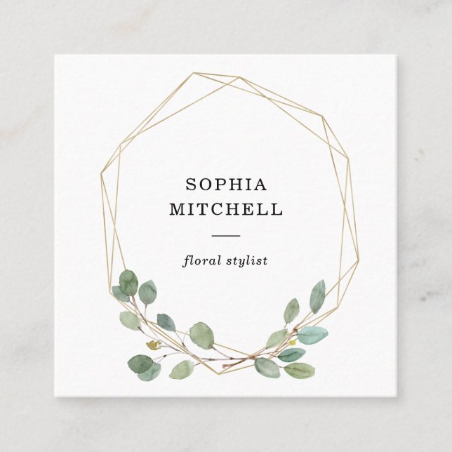 Cartão De Visita Quadrado Geométrico Dourado simples das hortaliças | do (Frente)