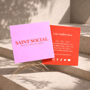 Cartão De Visita Quadrado Gerente de Mídia Social Ousado Rosa/Vermelho