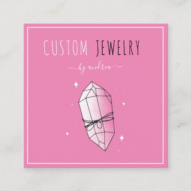 Cartão De Visita Quadrado Gewelry Designer de Diamante Rosa Bonito Código QR (Frente)