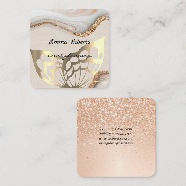 Cartão De Visita Quadrado Gift Pink and White Glitter Modern Business card (Frente/Verso)