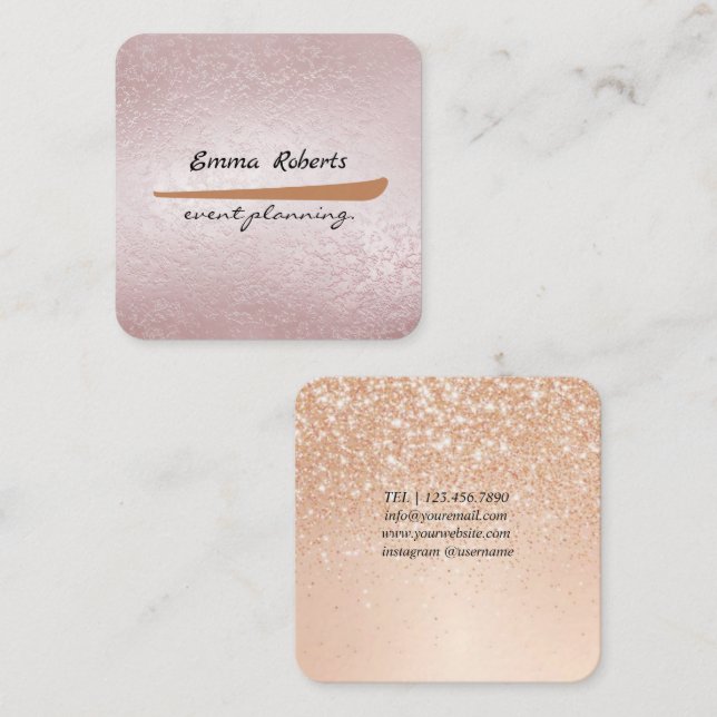Cartão De Visita Quadrado Gift Pink and White Glitter Modern Business card (Frente/Verso)