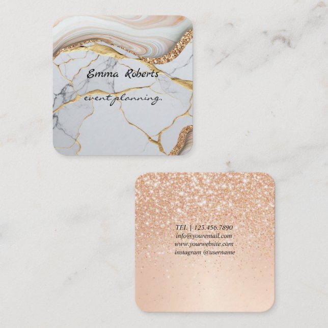 Cartão De Visita Quadrado Gift Pink and White Glitter Modern Business card (Frente/Verso)