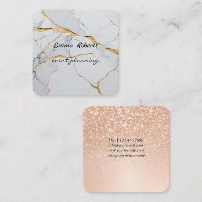 Cartão De Visita Quadrado Gift Pink and White Glitter Modern Business card (Frente/Verso)