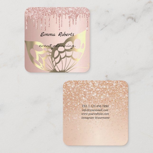 Cartão De Visita Quadrado Gift Pink and White Glitter Modern Business card (Frente/Verso)
