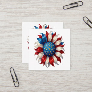 Cartão De Visita Quadrado Girassol Bandeira Americana 4 De Julho