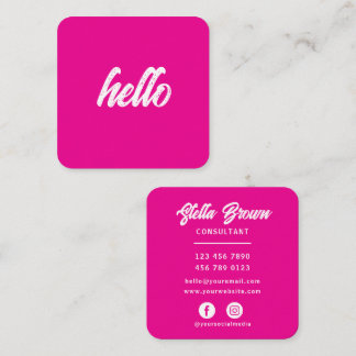 Cartão De Visita Quadrado Girly Pink Hello Chic Bold Text