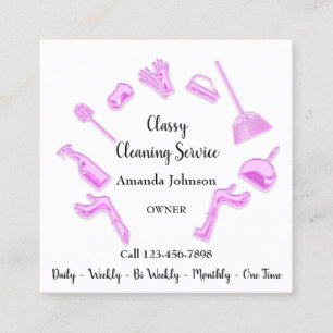 Cartão De Visita Quadrado Glam Branco do Logotipo da Casa de Limpeza Clássi