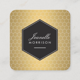 Cartão De Visita Quadrado Glam Dourado Honeycomb Pattern