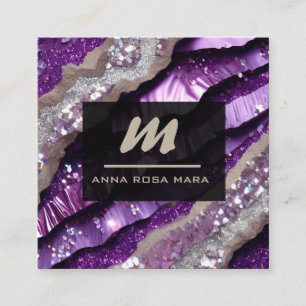 Cartão De Visita Quadrado *~* Glam Lavanda Roxo QR Luxe AP66 inicial