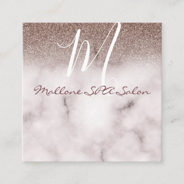 Cartão De Visita Quadrado Glamor Elegante Marble Chic Roxo Monograma (Frente)
