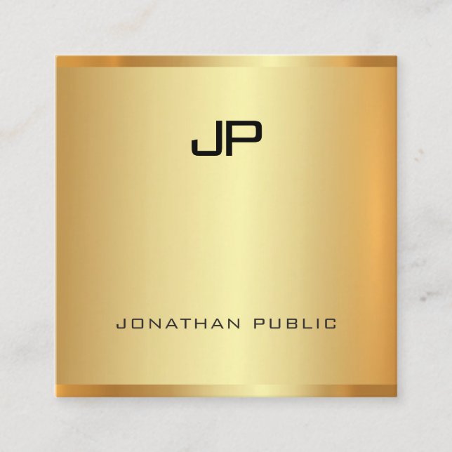 Cartão De Visita Quadrado Glamor Profissional Faux Dourado Elegante Moderno (Frente)