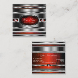 Cartão De Visita Quadrado Glamoroso Efeito Prateado Marble Vermelho com Diam