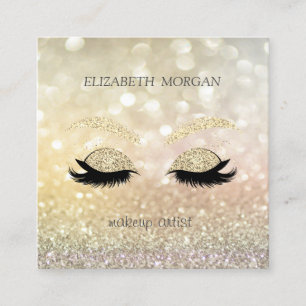 Cartão De Visita Quadrado Glamorous Bokeh Glitter Faux Lashes