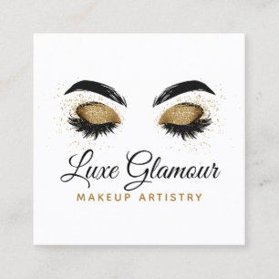 Cartão De Visita Quadrado Glamorous Dourados Olhos Lashes Maquietam Artista 