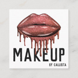 Cartão De Visita Quadrado Glamorous Sparkly Rosa Glitter Drivers Lábios Make