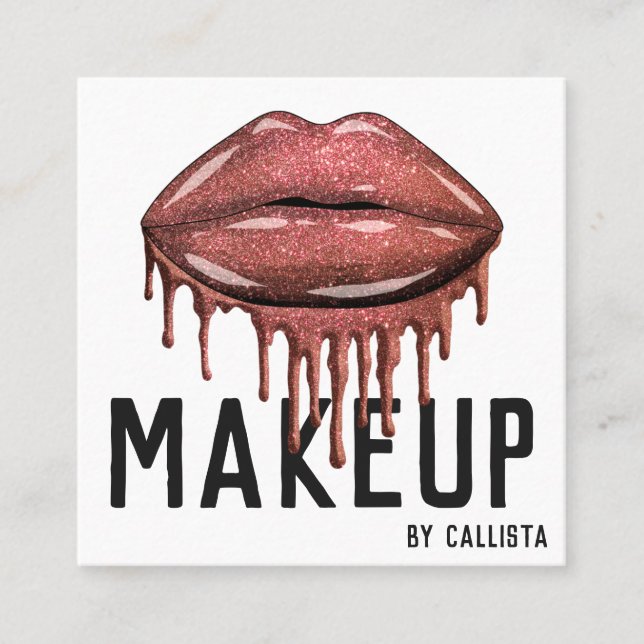 Cartão De Visita Quadrado Glamorous Sparkly Rosa Glitter Drivers Lábios Make (Frente)