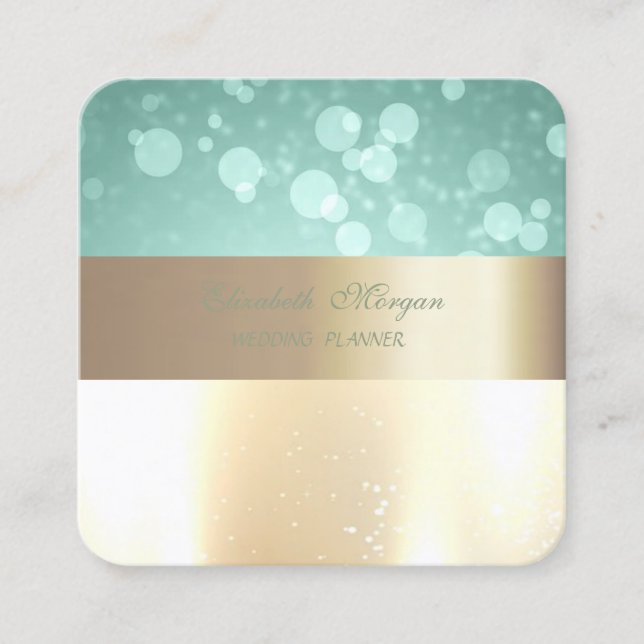 Cartão De Visita Quadrado Glamorouse Moderno Elegante, Faux Dourado, Bokeh (Frente)