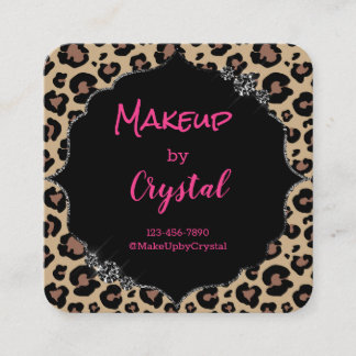 Cartão De Visita Quadrado Glimmer Rosa Rosa de Diamante Leopardo