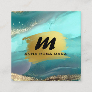 Cartão De Visita Quadrado *~* Glitter AP66 Luxe TURQUOISE Agate DOURADO QR