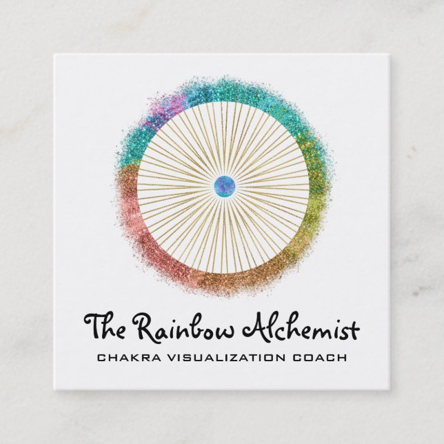 Cartão De Visita Quadrado *~* Glitter Boho Dourado Geometria Sagrada Chakra (Frente)
