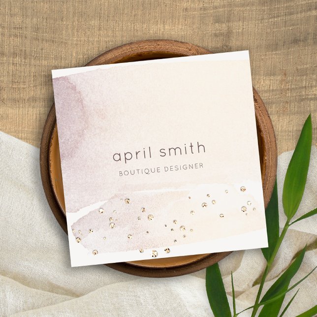 Cartão De Visita Quadrado Glitter de Aquarela Dourada com Abstrato de Elegan (Criador carregado)