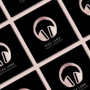 Cartão De Visita Quadrado Glitter Dourado do Rosa do fone de ouvido do Engen