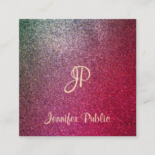 Cartão De Visita Quadrado Glitter Glamoroso Moderno de Script Caligrafado