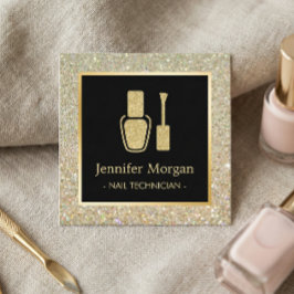 Cartão De Visita Quadrado Glitter Polonês Dourado do técnico das unhas