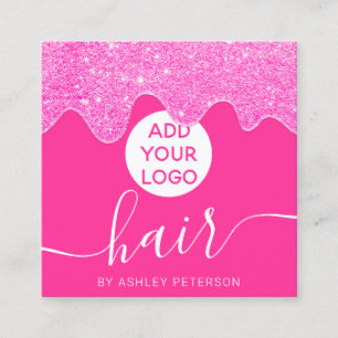 Cartão De Visita Quadrado Glitter rosa com néon chico pingar o logotipo do 