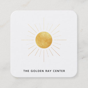 Cartão De Visita Quadrado *~* Gold Foil Sun e Ouro Rays Spiritual Center