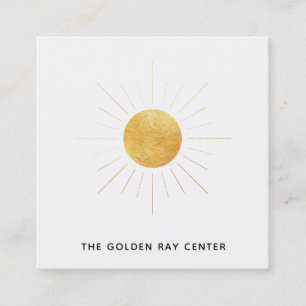 Cartão De Visita Quadrado *~* Gold Foil Sun e Ouro Rays Spiritual Center