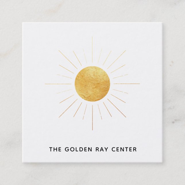 Cartão De Visita Quadrado *~* Gold Foil Sun e Ouros Rays Spiritual Center (Frente)