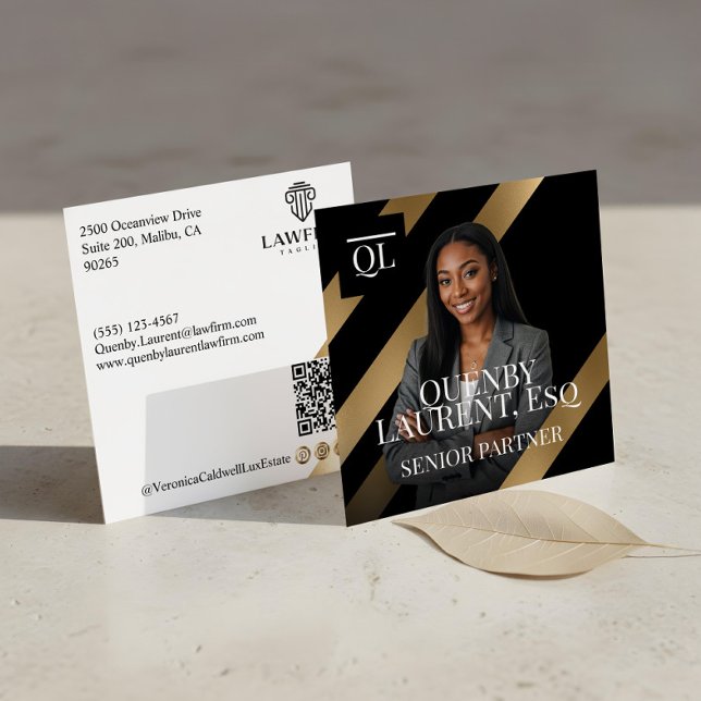 Cartão De Visita Quadrado Gold Luxury Lawyer Law Firm Photo Monogram Luxe (Gold Luxury Lawyer Law Firm Photo Monogram Luxe Square Business Card)