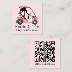 Cartão De Visita Quadrado Golfista Taco de Golfe Flamingo Rosa Pastel Person