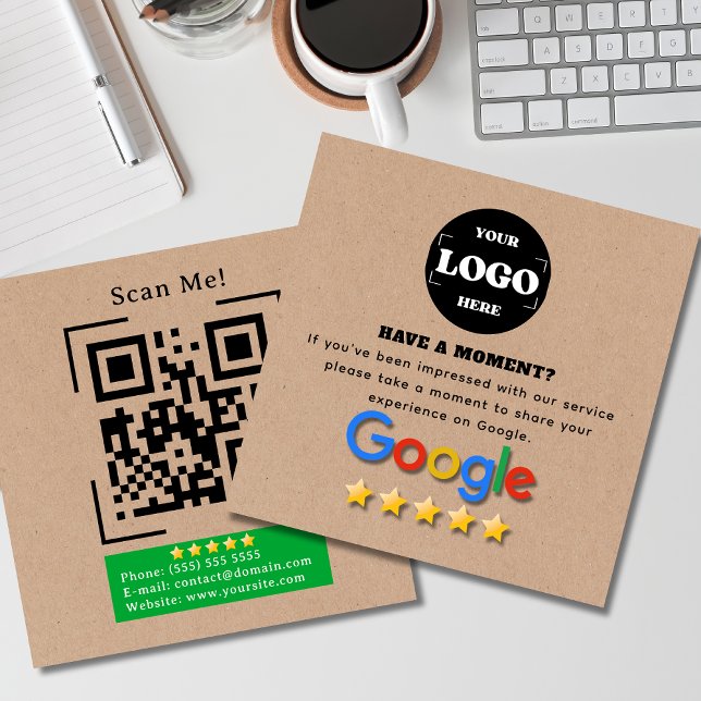 Cartão De Visita Quadrado Google Review com código QR Link Kraft Russo (Criador carregado)
