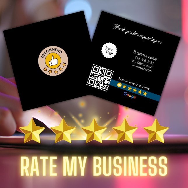Cartão De Visita Quadrado Google Review My Business Black Qr Code Link (Google Review My Business Black Qr Code Link Square Business Card)