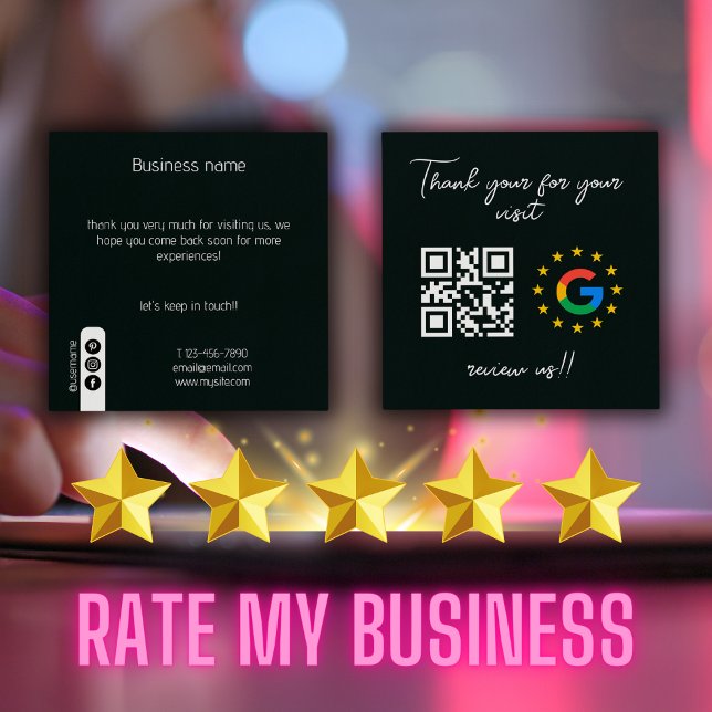 Cartão De Visita Quadrado Google Review My Business Obrigado Código Qr (Google Review My Business Thank You Qr Code Square Business Card)