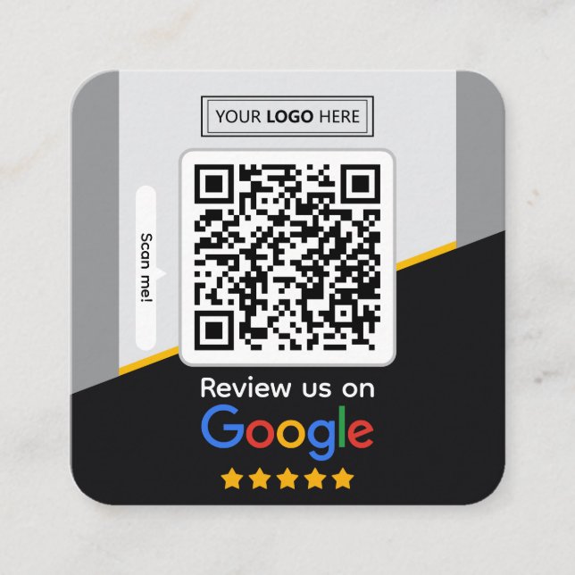 Cartão De Visita Quadrado Google Reviews | Business Review Link QR Code (Frente)