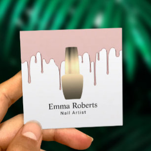 Cartão De Visita Quadrado Gotejamento Dourado cor-de-rosa do manicuro do