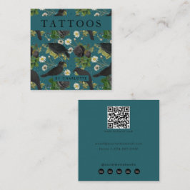 Cartão De Visita Quadrado Gótico Corvos e Rosas Pretos Tatuador