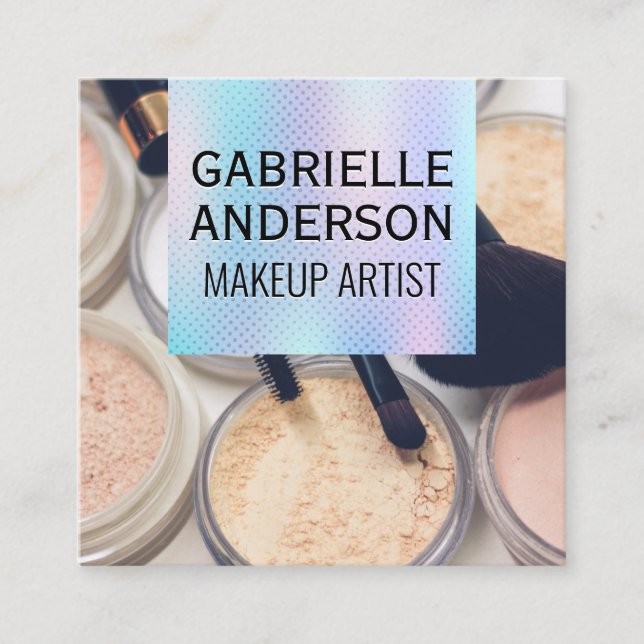 Cartão De Visita Quadrado Gradiente Holográfico | Paleta de maquilhagem e es (Frente)