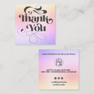 Cartão De Visita Quadrado Gradiente roxo obrigado de ordem de script retrô l