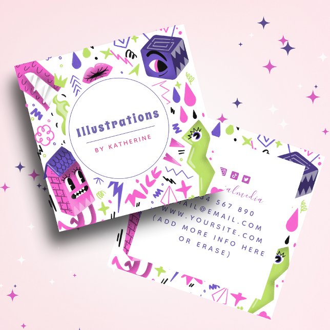 Cartão De Visita Quadrado Gráfico de ilustração com Abstrato Funky Design de (Criador carregado)