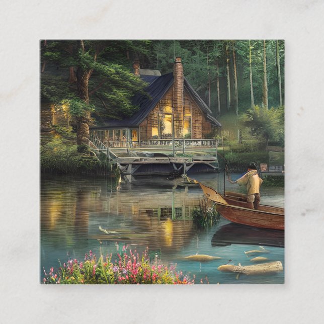 Cartão De Visita Quadrado Gráfico de pesca (Frente)