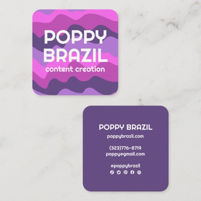 Cartão De Visita Quadrado GRANDE NEGRITO RETRO Curvas Listras onduladas púrp (Frente/Verso)