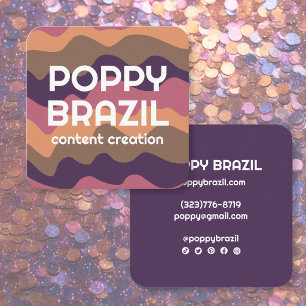 Cartão De Visita Quadrado GRANDES LISTRAS ONDULADAS RETRÔ Roxo Dourado Rosa
