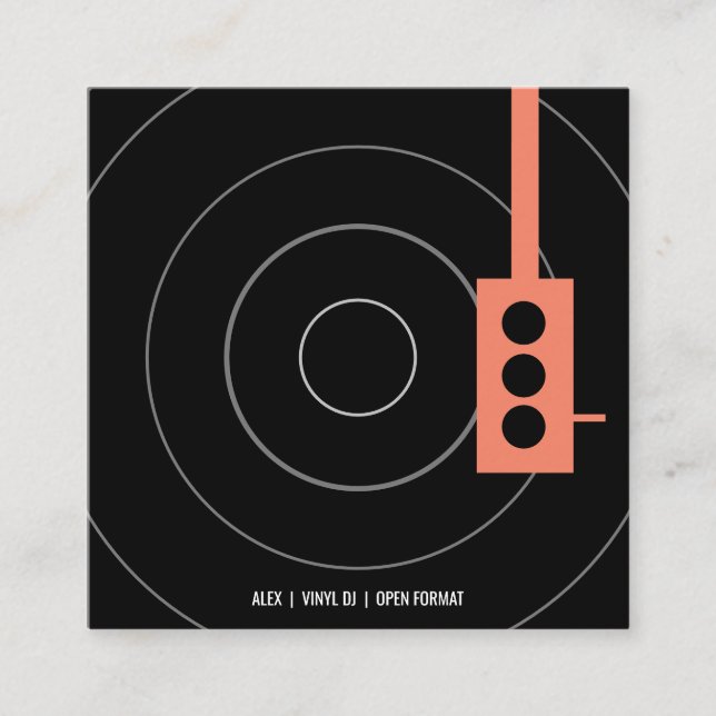 Cartão De Visita Quadrado Gravação de Vinil - Laranja e Preto (Frente)