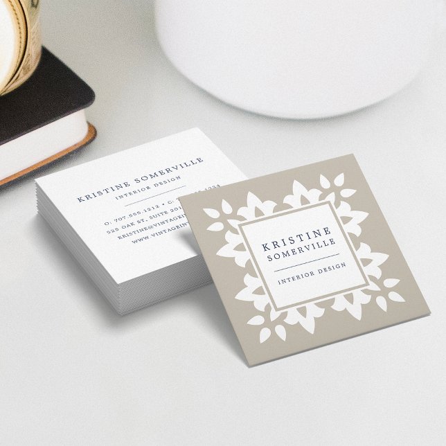 Cartão De Visita Quadrado Greige | Praça Geométrica de Marrocos (Criador carregado)