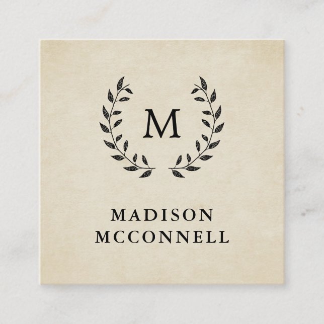 Cartão De Visita Quadrado Grinalda e monograma franceses do estilo do (Frente)