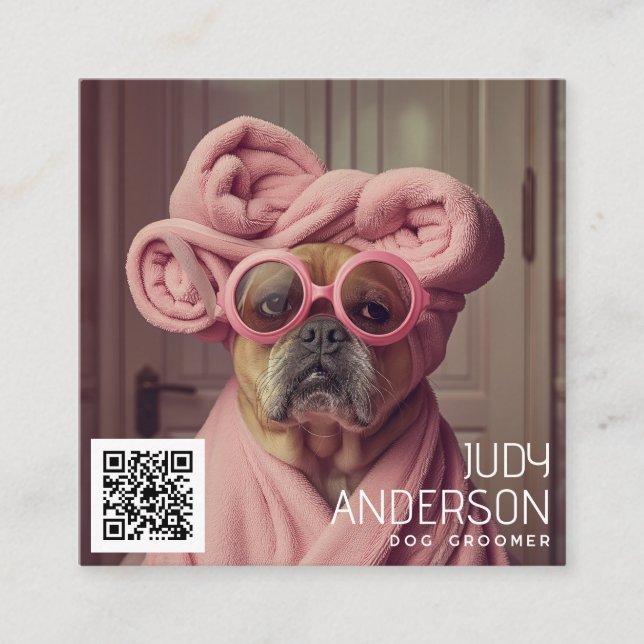 Cartão De Visita Quadrado Groomer de Cachorro Retro (Frente)